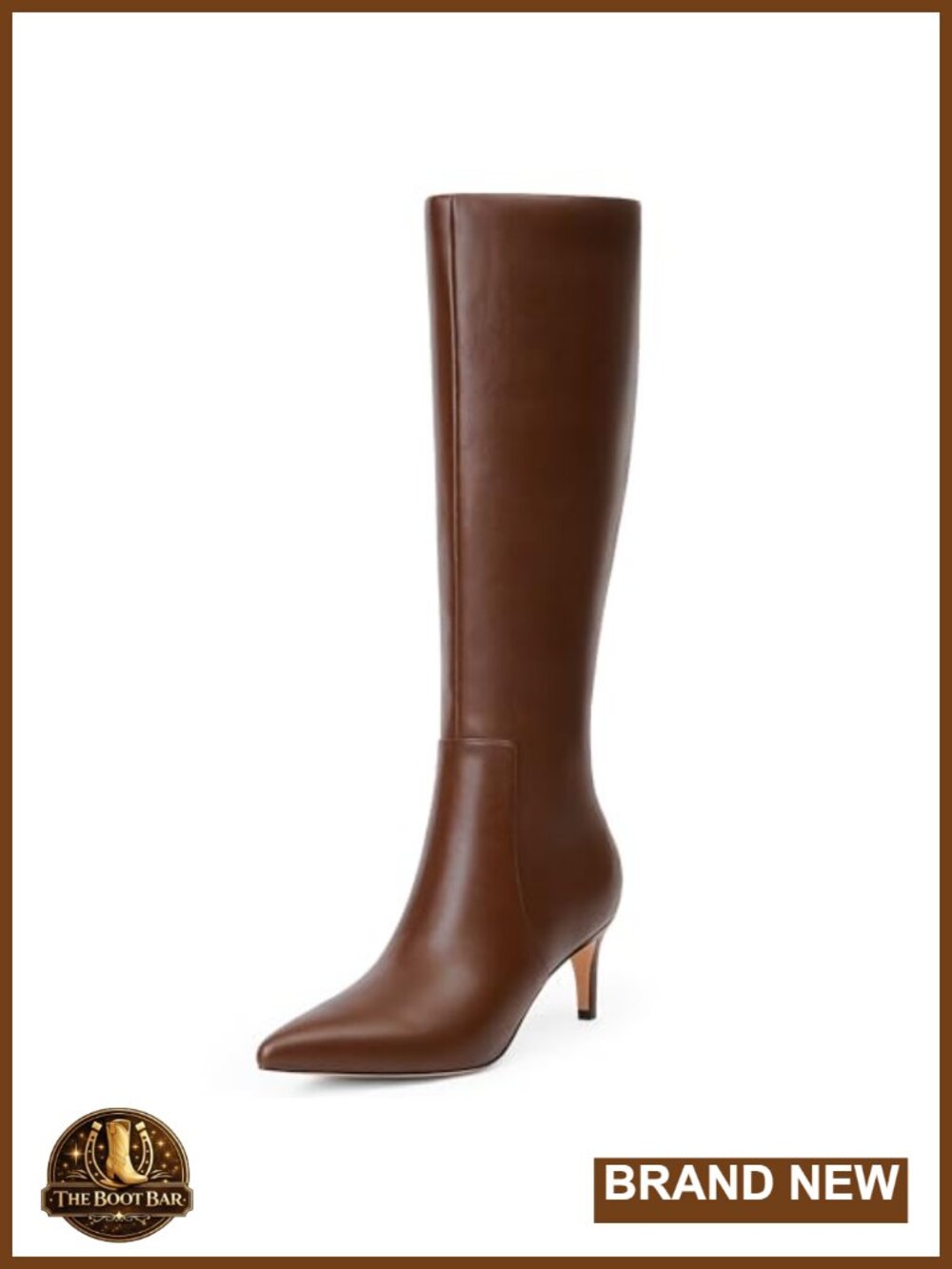 Kitten Heel Knee High Boots Pointed Toe Side Zip Faux Leather Tall Boots